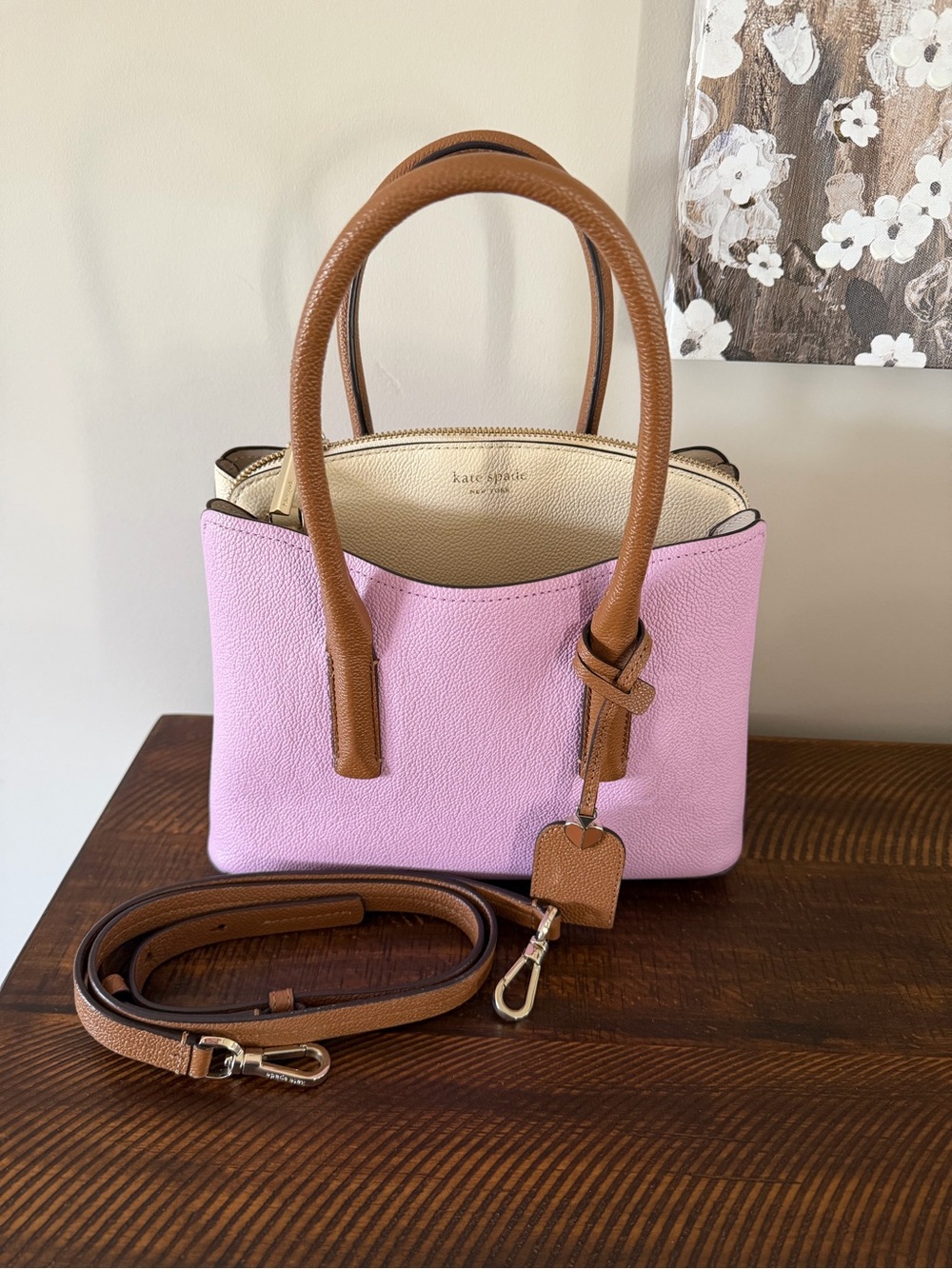 Kate Spade Purple and Tan Pebbled Leather Satchel